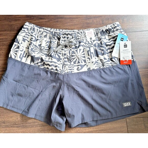 SAXX Men's Oh Buoy 2N1 Half Print Volley 5" Swim Shorts Gray Off White 2XL - Picture 5 of 13